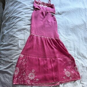 Elegant Pink Floral Long Sleeve Dress